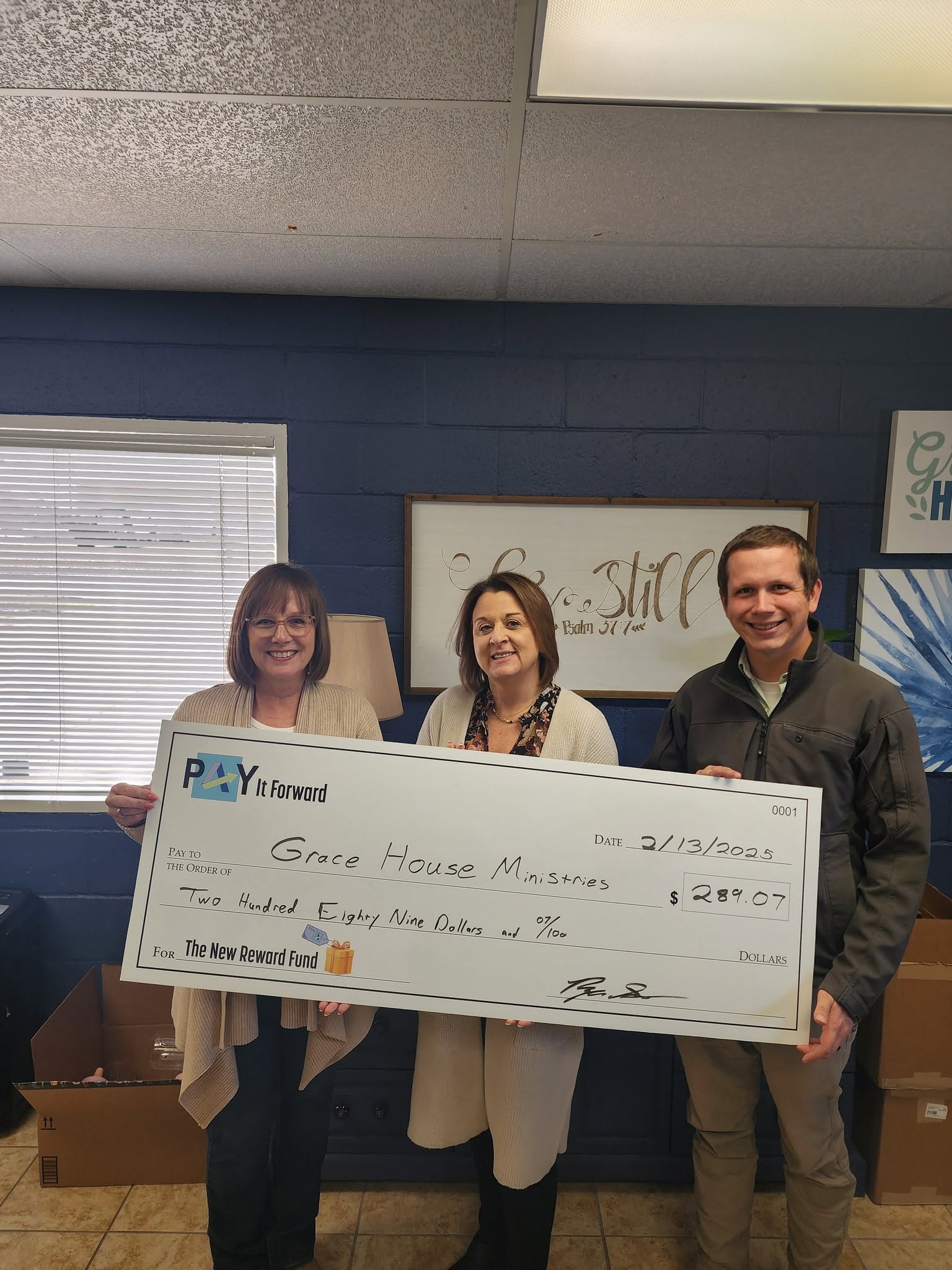 Pay It Forward donation presented to a local non-profit